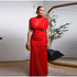 Elegant Mesh Patchwork Pleated Long Skirt Dress for Women Slim Evening Party Maxi Dress